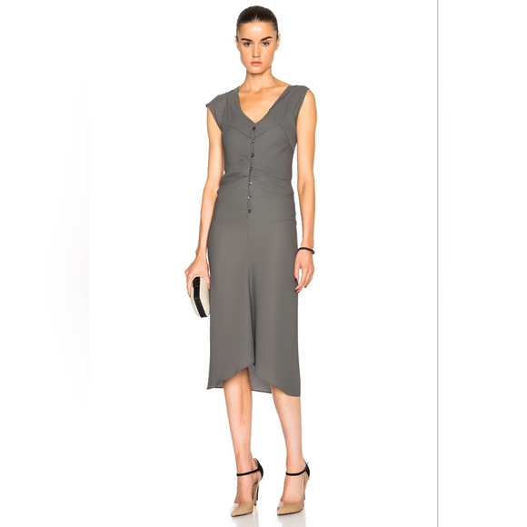 16. NWT MAISON MARGIELA POLY GEORGETTE DRESS IN ASPHALT - Picture 1 of 10